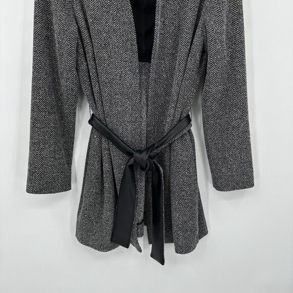 JOEFFER CAOK jacket blazer belted pockets herringbone black knit stretch S - Picture 3 of 6